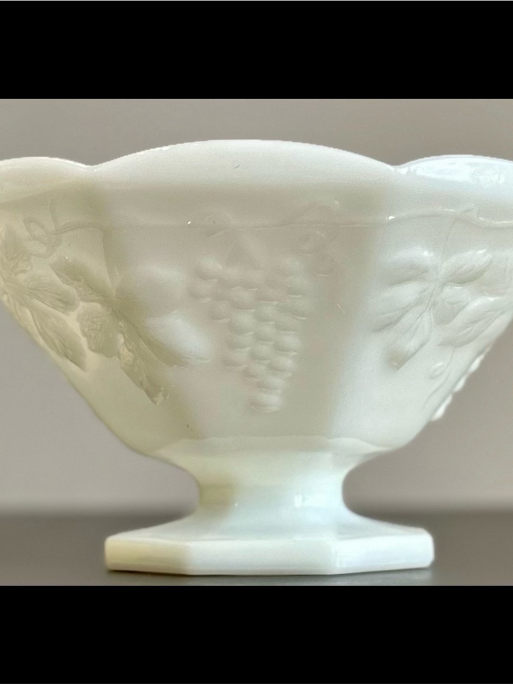 Vintage Milk Glass Compote Bowl with Grape Motif - White